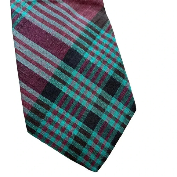 Land’s End Green Plaid Cotton Necktie - Picture 2 of 3